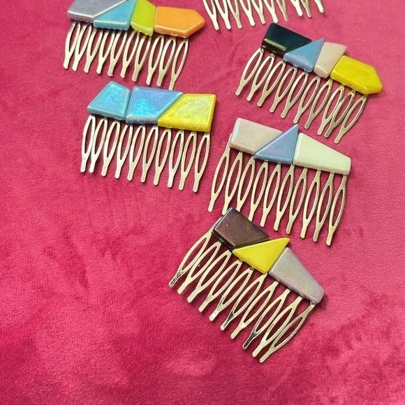 Handmade Hair Comb Lot of 6 Multicolored Hair Accessories handmade ceramic 4134 - Picture 2 of 9